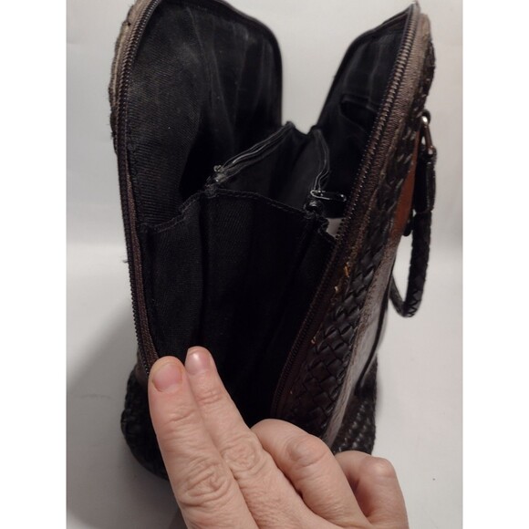 Vintage Faux Leather Brown Distressed And Patchwork Braided Handbag - Picture 8 of 8